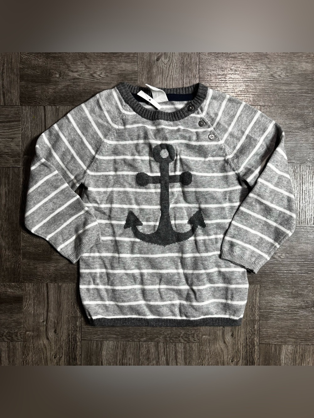 Toddler H&M Gray Striped Anchor Long Sleeve Sweater Size 1.5/2 Y